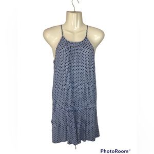 Gap Women’s Halter Romper Drawstring Pockets Blue White Geometric Sundress
